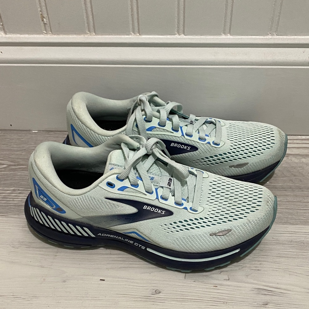 Brooks Adrenaline GTS 22 Light Gray and Navy Shoes
